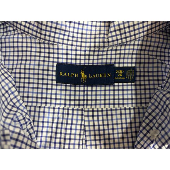 Ralph Lauren Classic Fit 2XB Blue Check Shirt Made in England Short Sleeve - Picture 7 of 16
